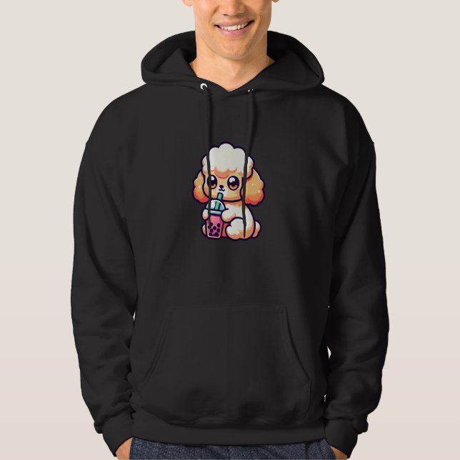 Moletom Cachorro Poodle Kawaii Anime Chá Boba Leite com Es (Frente)