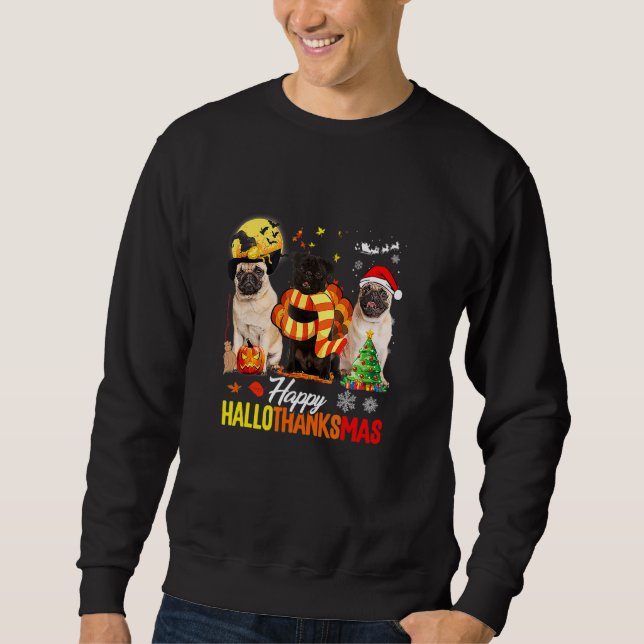 Moletom Cachorro Pug Feliz Hallothanksmas Cachorro Pug Fof (Frente)