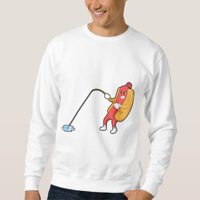 Moletom Cachorro-quente na pesca com vara de pesca (Frente)