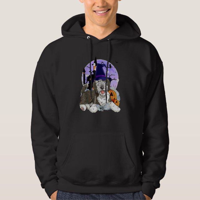 Moletom Cachorro Sheepadoodle Dia das Bruxas Bruxa Abóbora (Frente)
