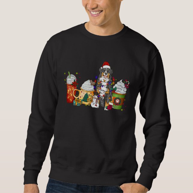 Moletom Café com Cão de Montanha Bernês Natal com Papai No (Frente)