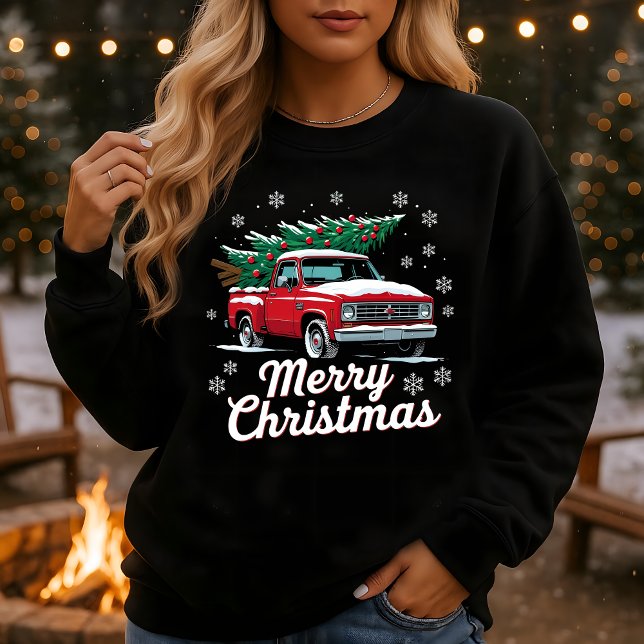 Moletom Caminhão Vermelho Antigo Árvore de Natal Neve (Criador carregado)