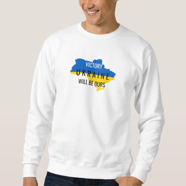Moletom Camisola branca com sobreposição das cores da Ucrâ (Frente)