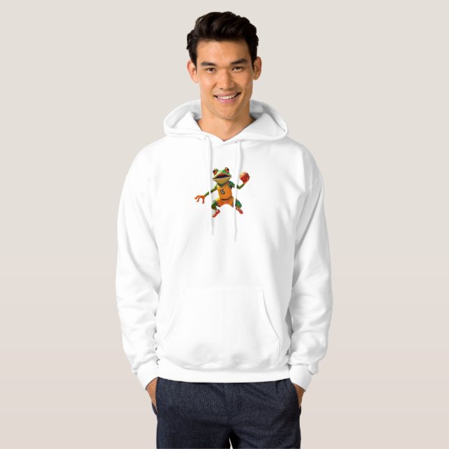 Moletom Camisola com capuz branca para homens com sapo de  (Frente Completa)