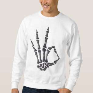 Moletom Camisola com Grafismo de Mão de Esqueleto Sinal OK