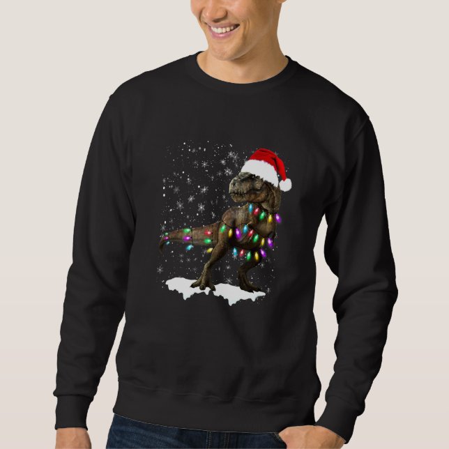Moletom Camisola de Natal de Árvore de Dinossauro T Rex Pe (Frente)
