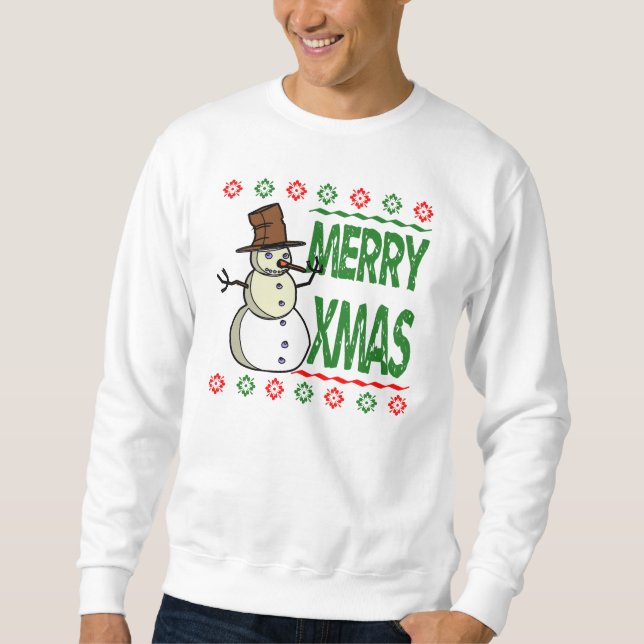 Moletom Camisola feia do Natal do boneco de neve alegre do (Frente)
