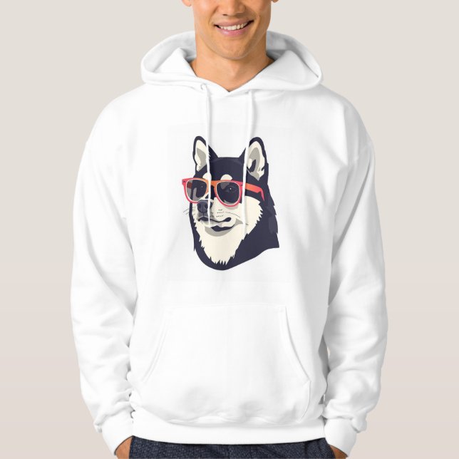Moletom Camisola masculina de cão Husky fixe com óculos de (Frente)