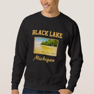 Moletom Camisola preta do cartão do Lago Michigan
