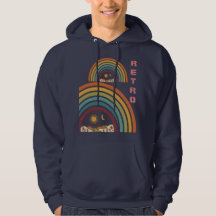 Camisola Vintage 70s Retro Arco-íris e Paisagem Na