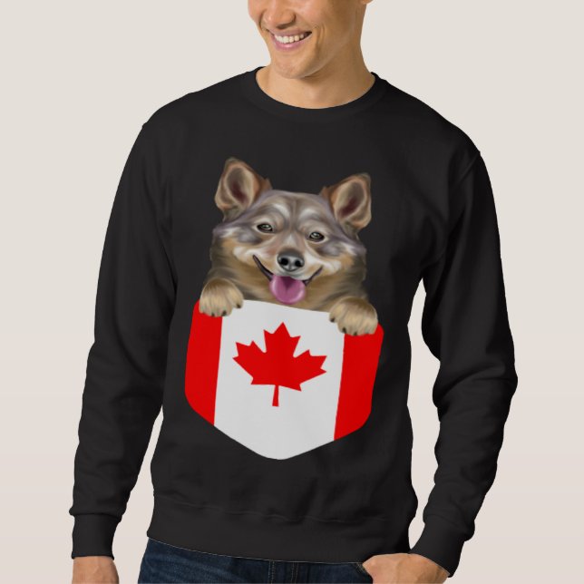 Moletom Canada Flag Swedish Vallhund Dog In Pocket (Frente)