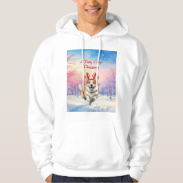 Moletom Canteiros de Corgi Reindeer de Natal saltando em n