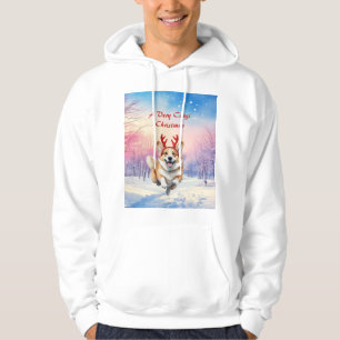 Moletom Canteiros de Corgi Reindeer de Natal saltando em n