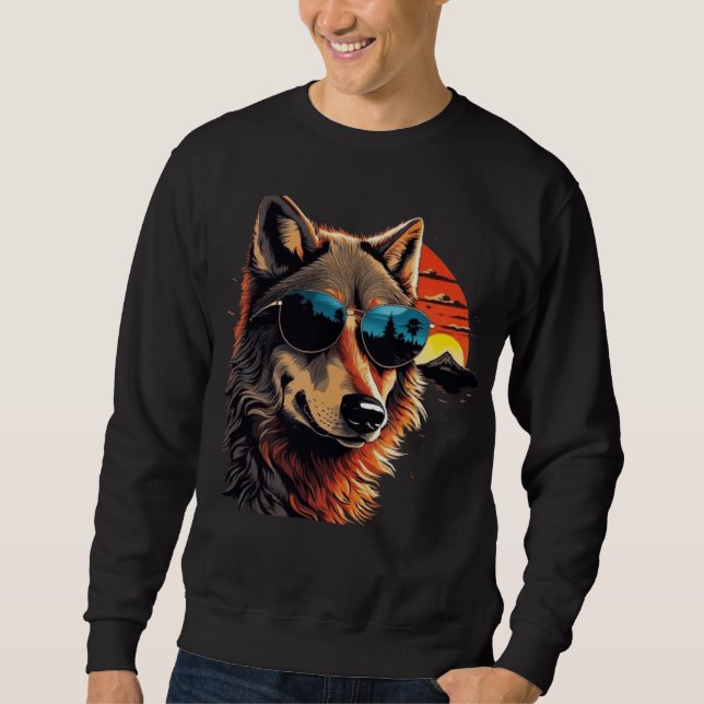 Moletom Cão de lobo com óculos de sol nas ideias de presen (Frente)