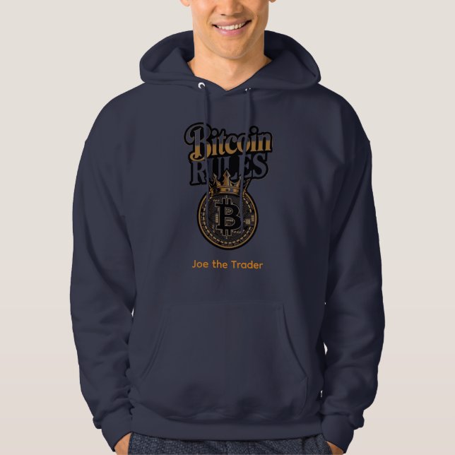 Moletom Capuz Bitcoin Regras Nome Personalizado (Frente)