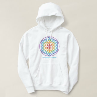 Moletom Capuz branco com flor da vida em arco-íris