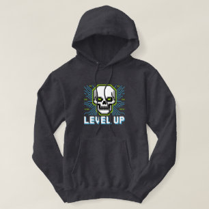 Moletom Capuz de Caveira de Jogador com Pixel Retro Nivela
