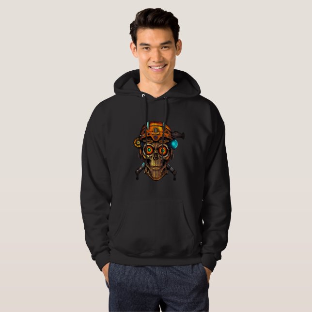 Moletom Capuz de Mecânico Steampunk Cyber Skull (Frente Completa)