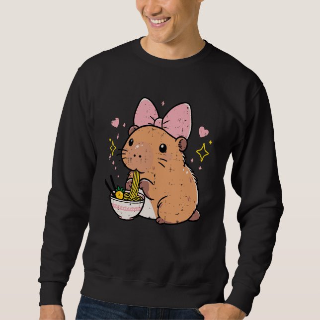 Moletom Capybara Pink Bow Eating Ramen Cute Capy Women Gir (Frente)