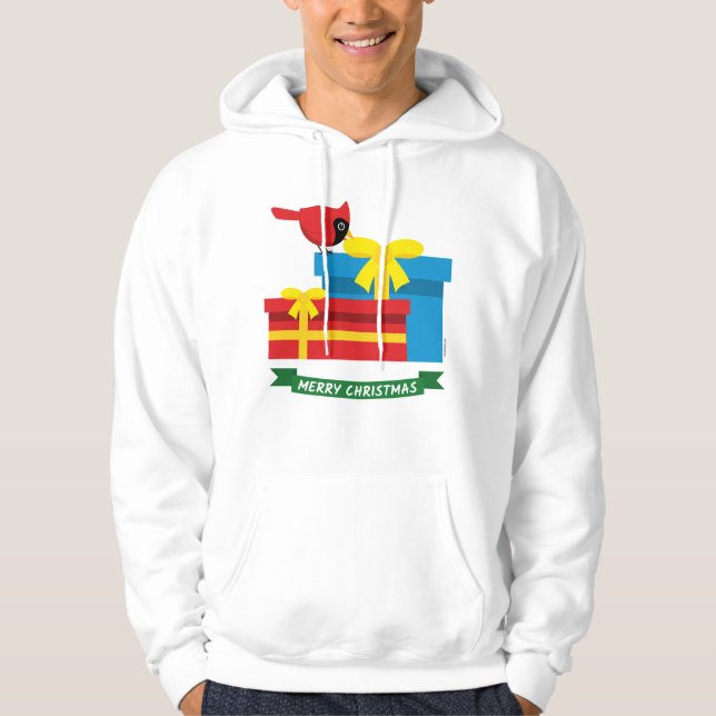 Moletom Cardeal Vermelho Cinto Abrindo Um Presente Azul (Frente)