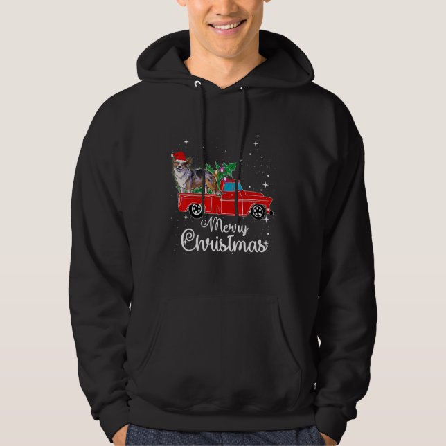 Moletom Cardigan Welsh Corgi Ride Red Truck Natal (Frente)