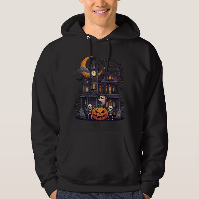 Moletom Casa Assombrada de Halloween Esqueletos Abóbora Fa (Frente)
