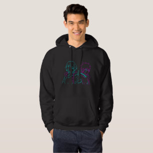 Moletom Casal de Anime Cyberpunk Minimalista Neon Rosa e A