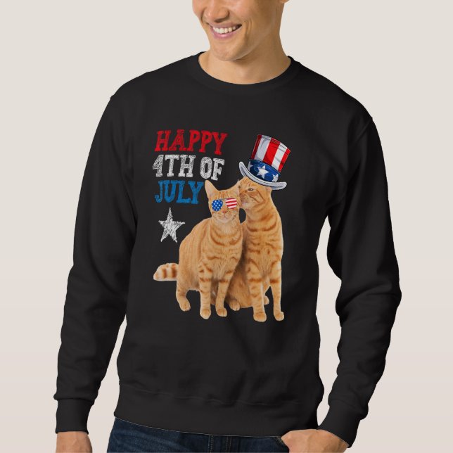 Moletom Cat 4th of July USA Flag Family Matching Couples F (Frente)