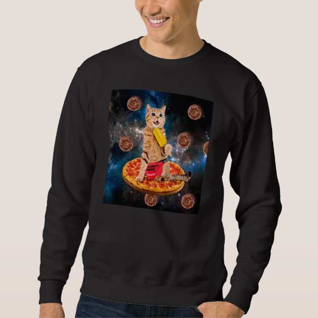 Moletom Cat Donut Riding Pizza Eating Ice Cream Galaxy Spa (Frente)