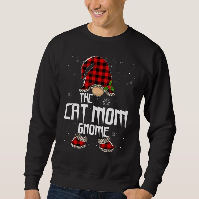 Moletom Cat Mom Gnome Buffalo Plaid Matching Family Christ (Frente)