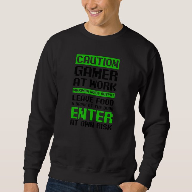 Moletom Caution Gamer At Work Dad Gamer Squad (Frente)