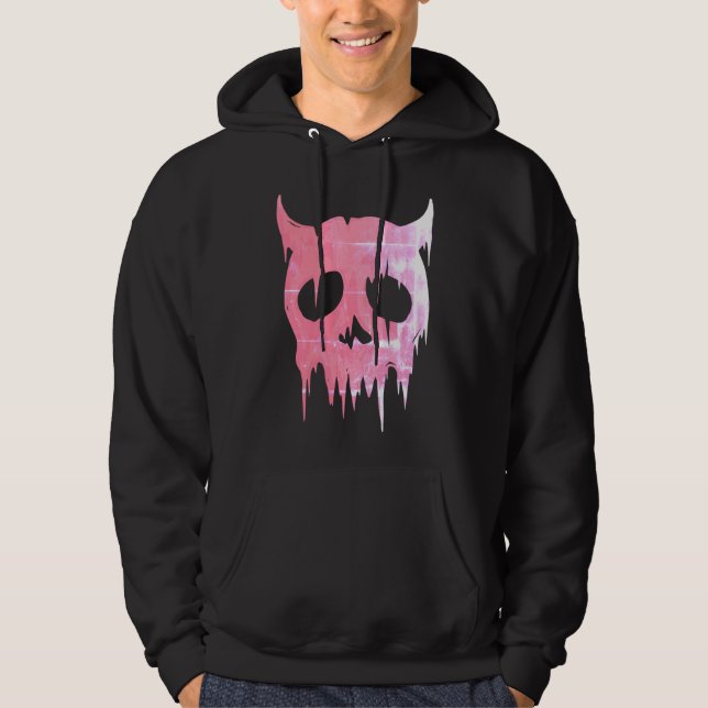 Moletom Caveira de Demônio Pingando em Rosa Neon (Frente)