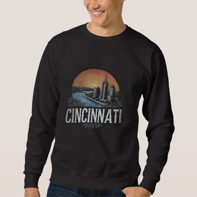 Moletom Cenário Retro de Cincinnati Lembrança Vintage (Frente)