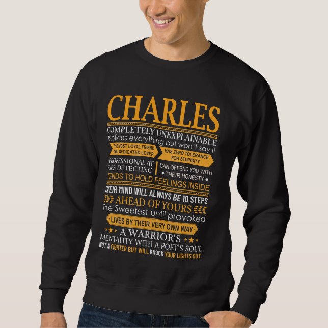 Moletom Charles First Name Shirt - Personalizado Name Char (Frente)