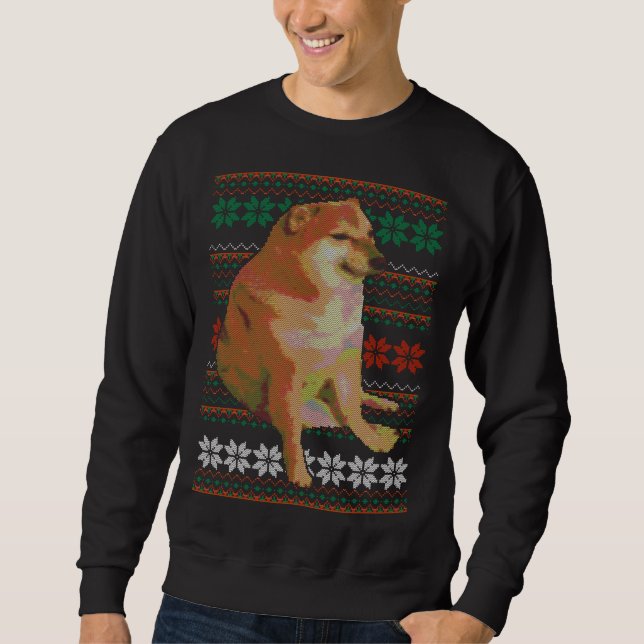 Moletom Cheems Ugly Christmas Sweater Doge Meme Design (Frente)