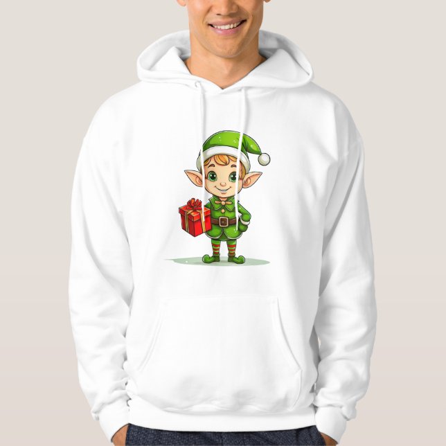 Moletom Cheerful Christmas Elf with Gift – Holiday Hoodie (Frente)