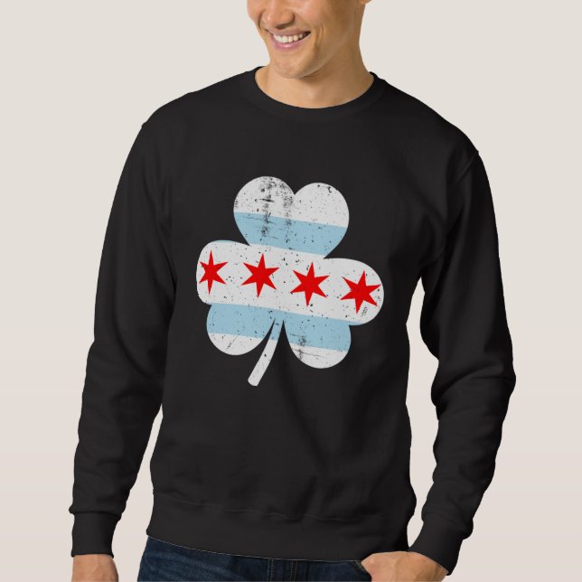 Moletom Chicago Flag Shamrock Irish Pride St Patrick s Day (Frente)