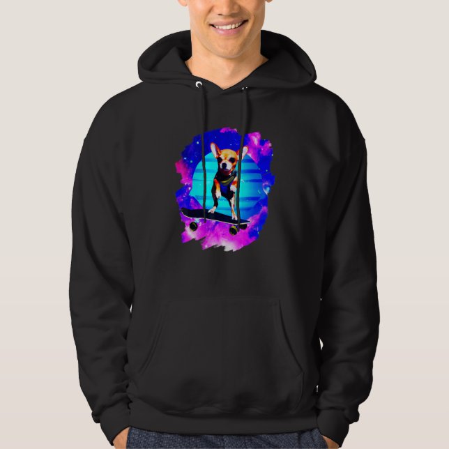 Moletom Chihuahua Skate fazendo Outer Space Retro Vintage  (Frente)