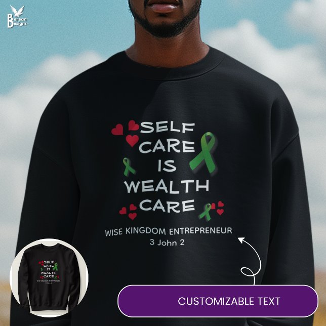 Moletom Christian AUM CUIDADOS DE RIQUEZA CUIDADOS DE SAÚD (SELF CARE IS WEALTH CARE sweatshirt gift with CUSTOMIZABLE TEXT – ideal for busy business owners )