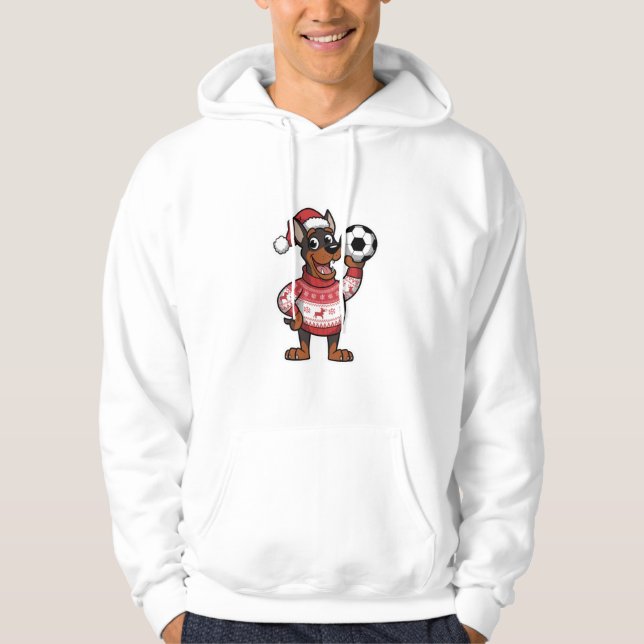 Moletom Christmas Doberman puppy with soccer ball (Frente)