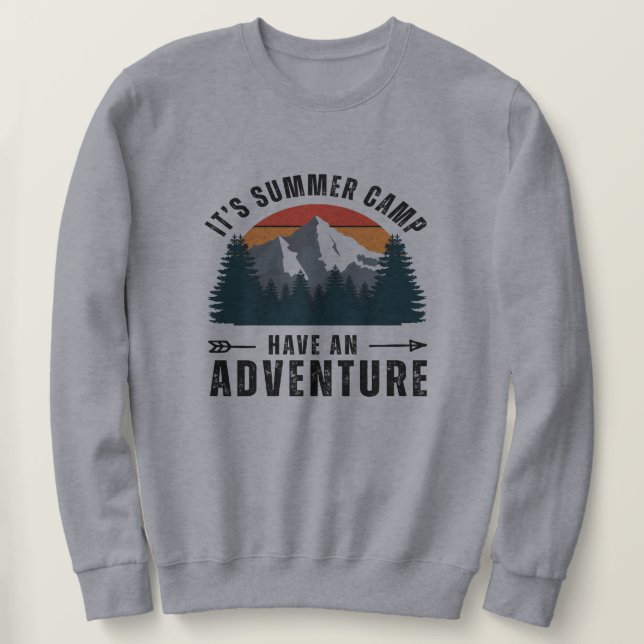Moletom Cinza Vintage Retro Mountain Hiking Camping (Frente do Design)