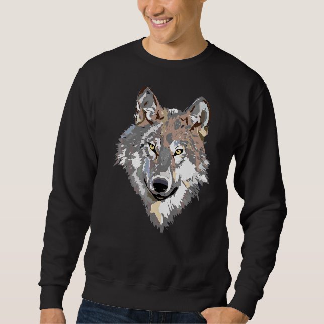 Moletom Cinza Wolf Head Art Howling Moon Animal Forest Lon (Frente)