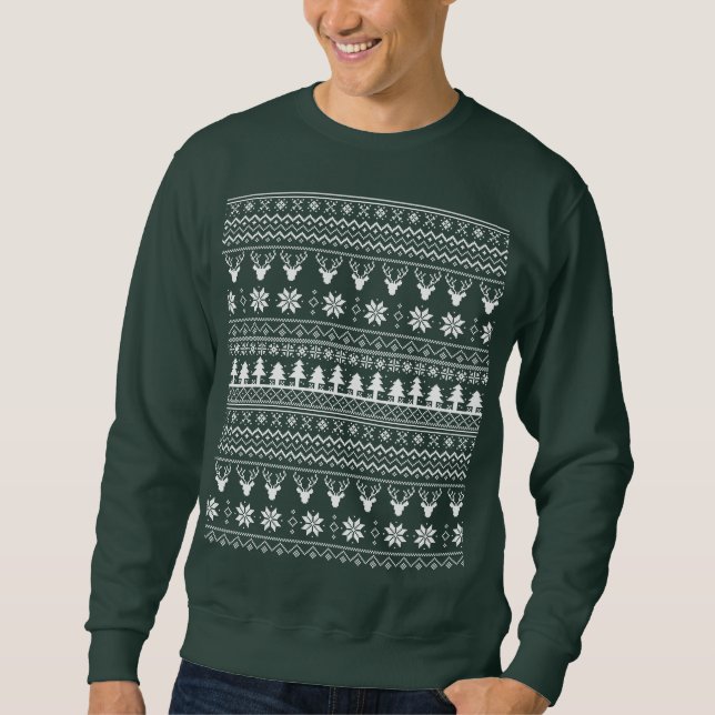 Moletom Classic Holiday Reindeer Christmas Sweater Pattern (Frente)