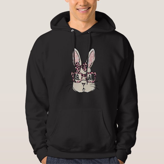 Moletom Coelhinho Bonito Rosto Cor-de-Rosa Óculos-Leopardo (Frente)