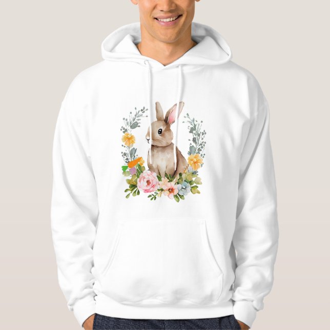 Moletom Coelho Adorável em Aquarela com Coroa Floral (Frente)