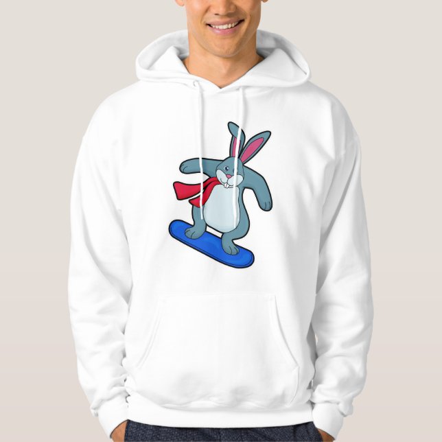 Moletom Coelho como Snowboarder com Snowboard e Scarf (Frente)