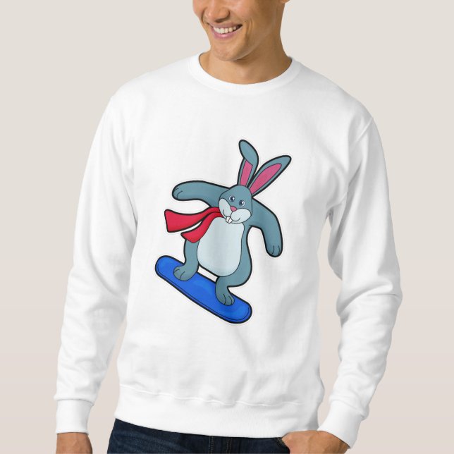 Moletom Coelho como Snowboarder com Snowboard e Scarf (Frente)