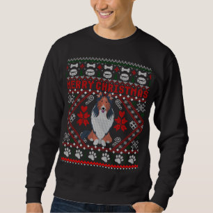 Moletom Collie Dog Felry Christmas Ugly Sweater Engraçado 