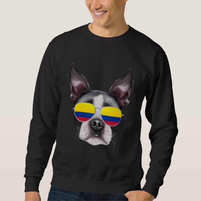 Moletom Colombian Flag Boston Terrier Dog Colombia Pocket (Frente)