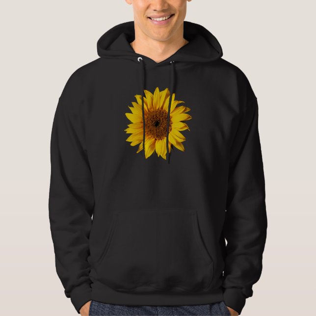 Moletom Com Capuz Amarelo do girassol no preto - flores (Frente)